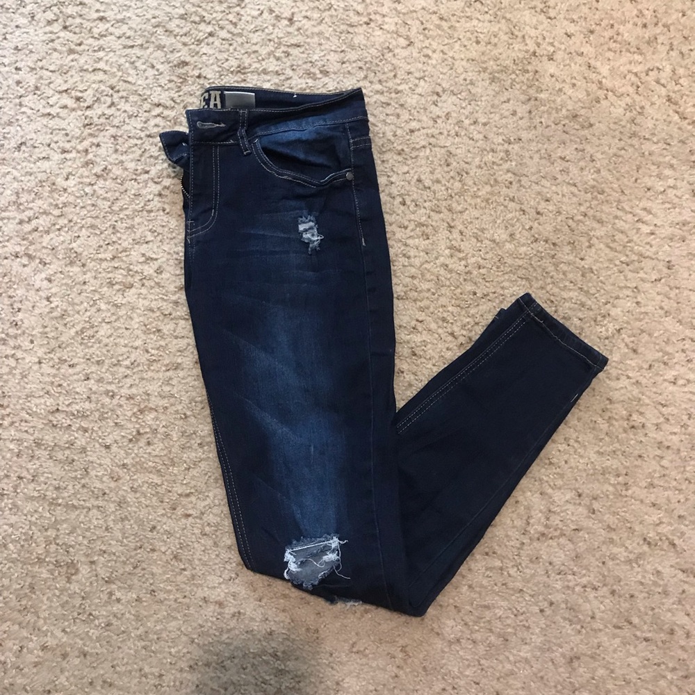 Dark Blue Ripped Jeans - Size 7/8
